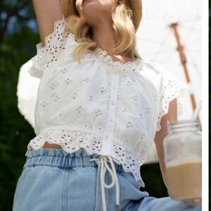 MAREA Liz Joy Off-White 100% Cotton ERIN Eyelet Button Blouse [XS]  Blouse Only!
